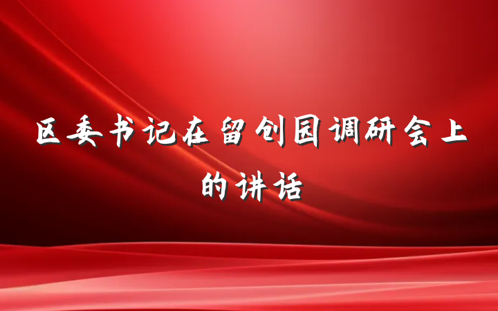 区委书记在留创园调研会上的讲话