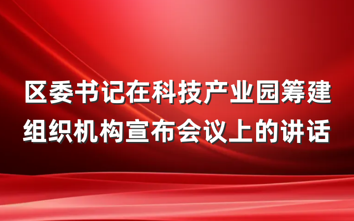 区委书记在科技产业园筹建组织机构宣布会议上的讲话