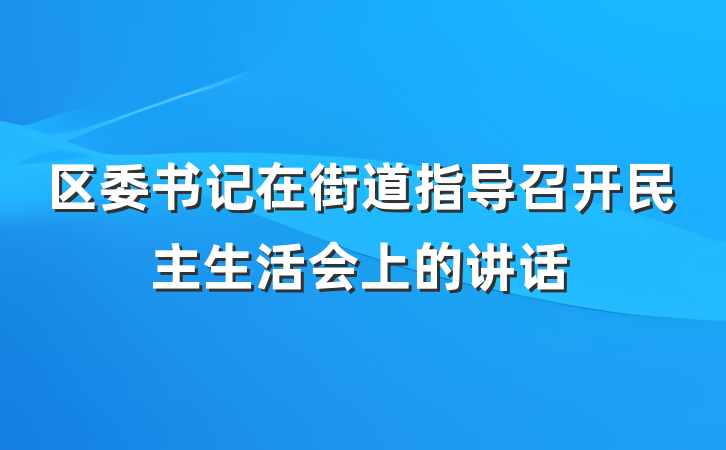 区委书记在街道指导召开民主生活会上的讲话