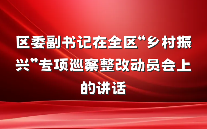 区委副书记在全区“乡村振兴”专项巡察整改动员会上的讲话