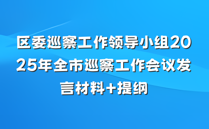 区委巡察工作领导小组2025年全市巡察工作会议发言材料 提纲