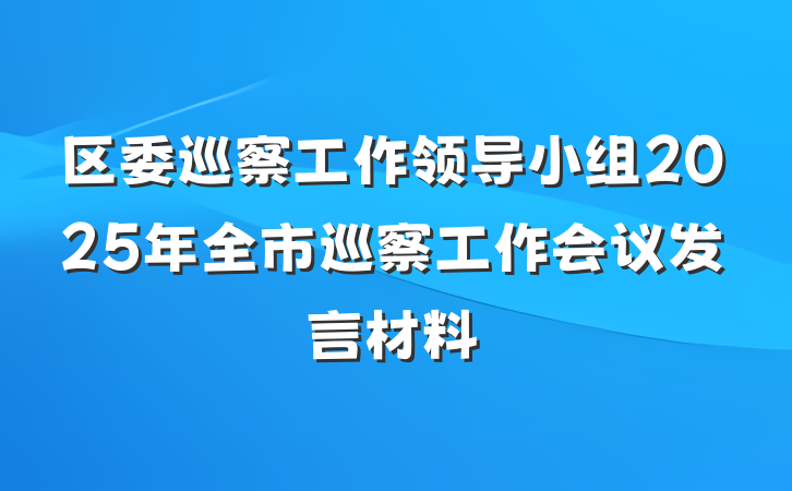 区委巡察工作领导小组2025年全市巡察工作会议发言材料