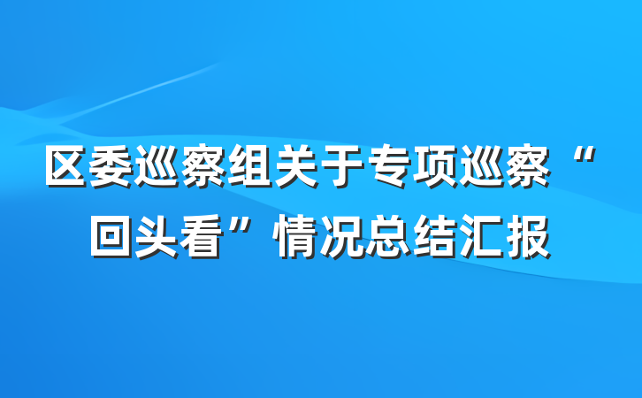 区委巡察组关于专项巡察“回头看”情况总结汇报