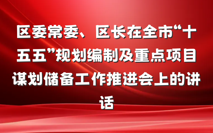 区委常委、区长在全市“十五五”规划编制及重点项目谋划储备工作推进会上的讲话