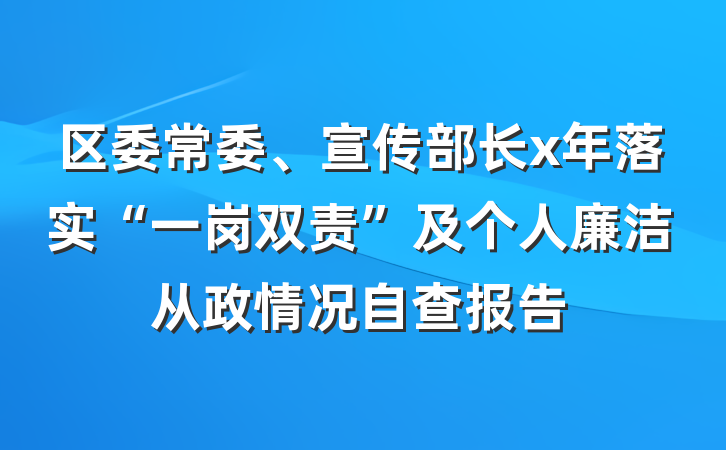 区委常委、宣传部长x年落实“一岗双责”及个人廉洁从政情况自查报告