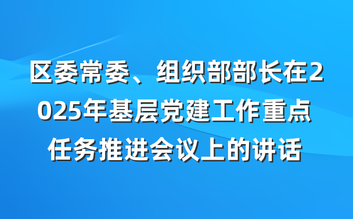 区委常委、组织部部长在2025年基层党建工作重点任务推进会议上的讲话