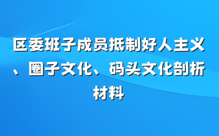 区委班子成员抵制好人主义、圈子文化、码头文化剖析材料