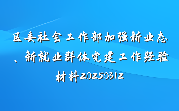 区委社会工作部加强新业态、新就业群体党建工作经验材料20250312