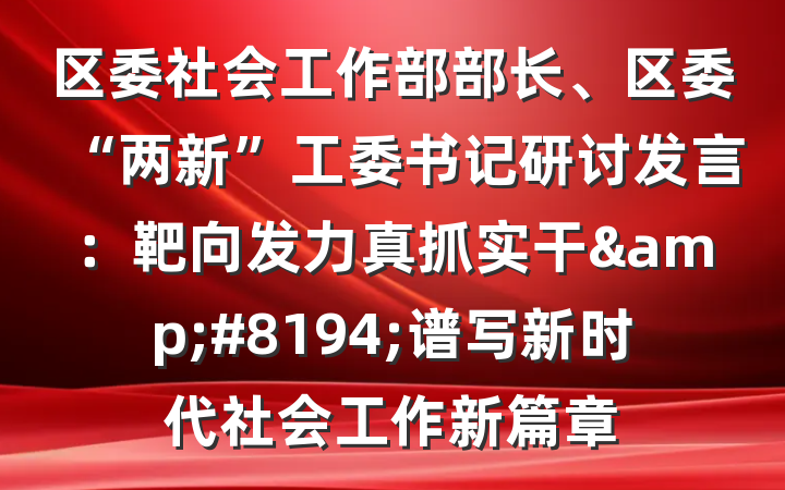 区委社会工作部部长、区委“两新”工委书记研讨发言：靶向发力真抓实干&#8194;谱写新时代社会工作新篇章