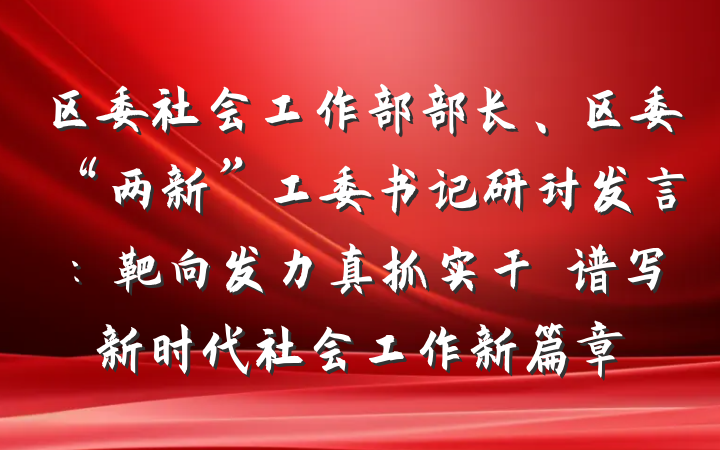 区委社会工作部部长、区委“两新”工委书记研讨发言：靶向发力真抓实干 谱写新时代社会工作新篇章