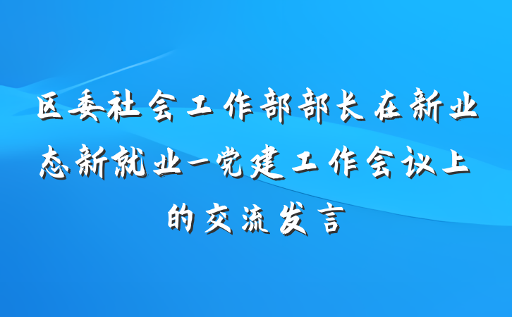 区委社会工作部部长在新业态新就业_党建工作会议上的交流发言