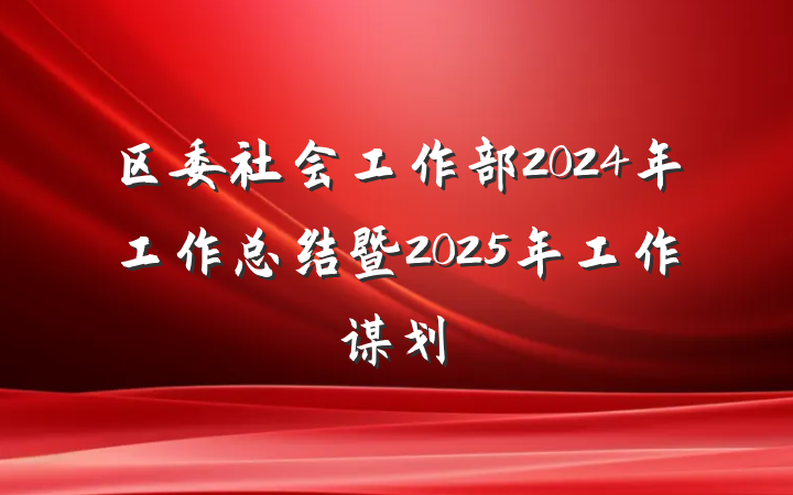 区委社会工作部2024年工作总结暨2025年工作谋划