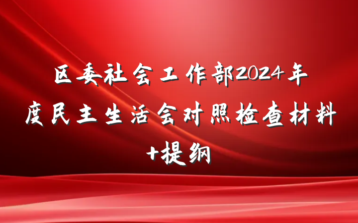 区委社会工作部2024年度民主生活会对照检查材料 提纲