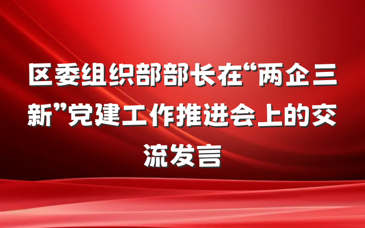 区委组织部部长在“两企三新”党建工作推进会上的交流发言