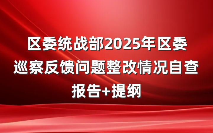 区委统战部2025年区委巡察反馈问题整改情况自查报告 提纲
