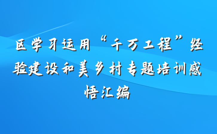 区学习运用“千万工程”经验建设和美乡村专题培训感悟汇编