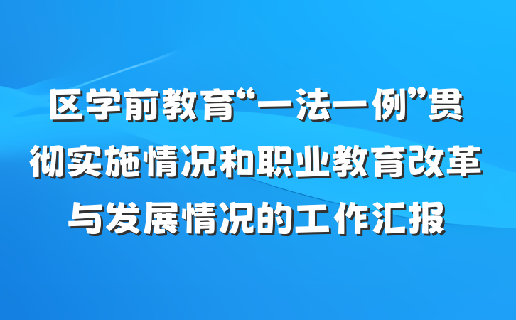 区学前教育“一法一例”贯彻实施情况和职业教育改革与发展情况的工作汇报