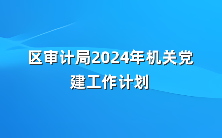 区审计局2024年机关党建工作计划