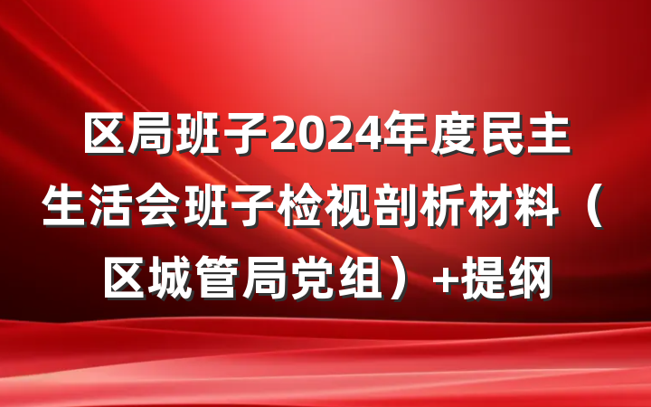 区局班子2024年度民主生活会班子检视剖析材料（区城管局党组） 提纲