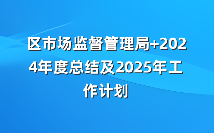 区市场监督管理局 2024年度总结及2025年工作计划