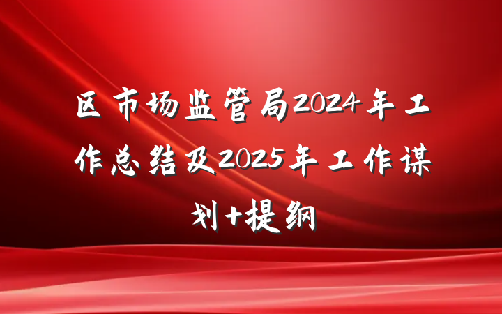 区市场监管局2024年工作总结及2025年工作谋划 提纲