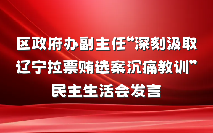区政府办副主任“深刻汲取辽宁拉票贿选案沉痛教训”民主生活会发言