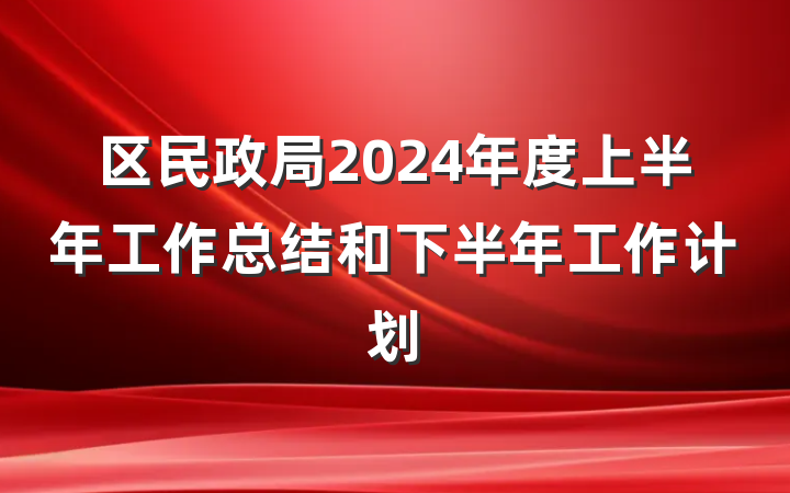 区民政局2024年度上半年工作总结和下半年工作计划