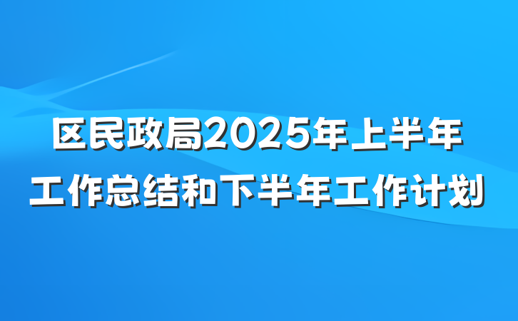 区民政局2025年上半年工作总结和下半年工作计划