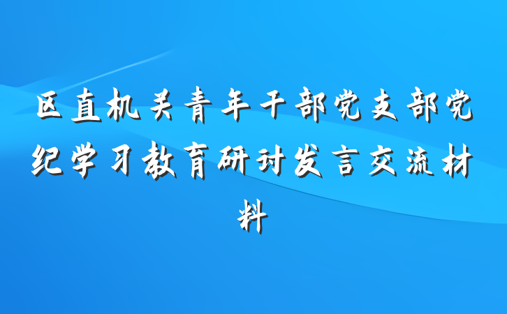区直机关青年干部党支部党纪学习教育研讨发言交流材料
