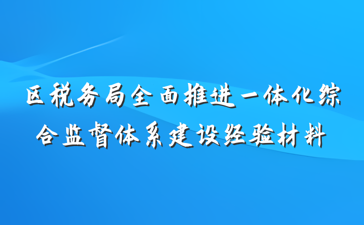 区税务局全面推进一体化综合监督体系建设经验材料