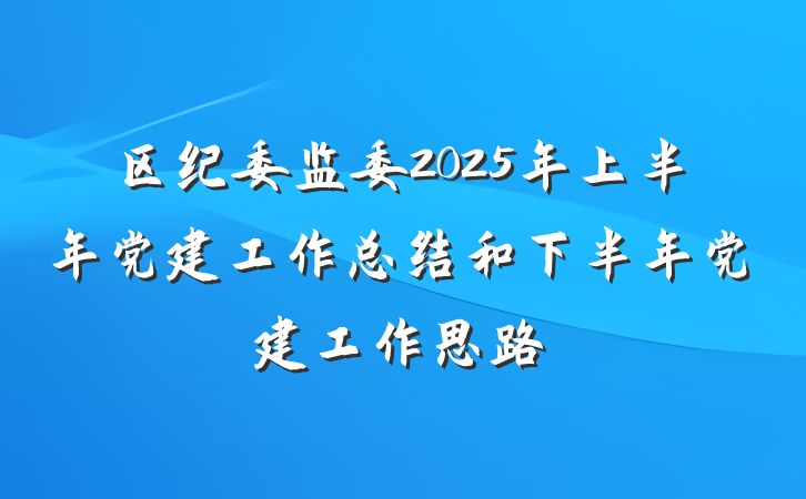 区纪委监委2025年上半年党建工作总结和下半年党建工作思路