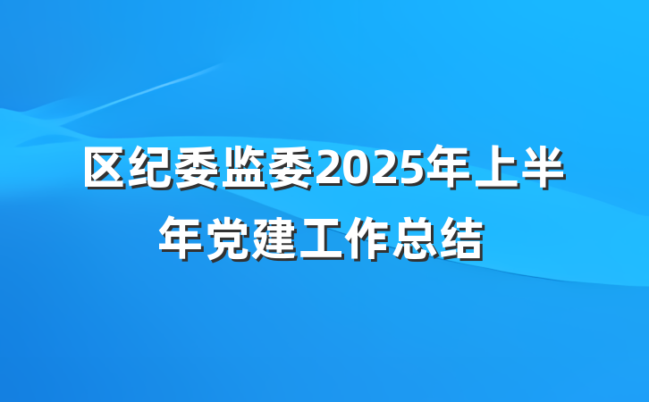 区纪委监委2025年上半年党建工作总结