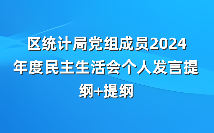 区统计局党组成员2024年度民主生活会个人发言提纲 提纲