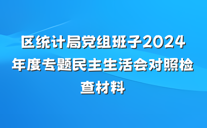 区统计局党组班子2024年度专题民主生活会对照检查材料