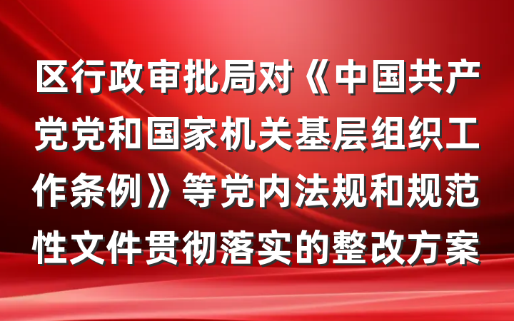 区行政审批局对《中国共产党党和国家机关基层组织工作条例》等党内法规和规范性文件贯彻落实的整改方案