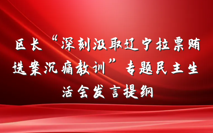 区长“深刻汲取辽宁拉票贿选案沉痛教训”专题民主生活会发言提纲
