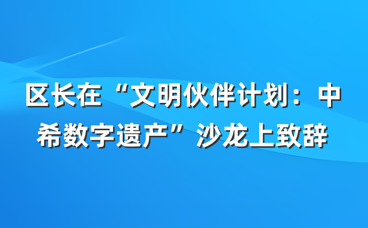 区长在“文明伙伴计划：中希数字遗产”沙龙上致辞