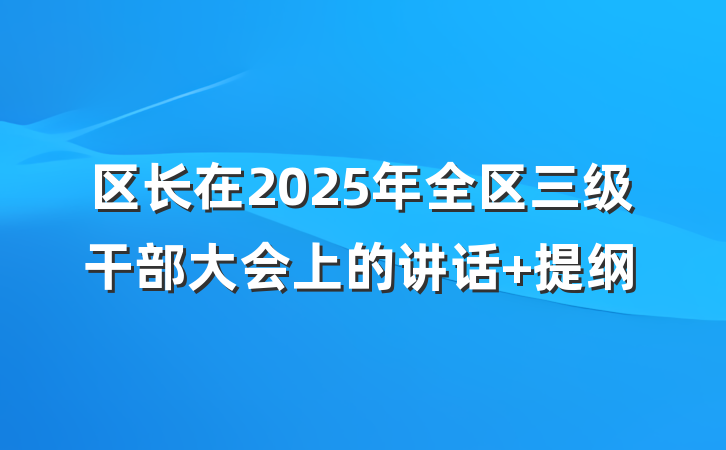 区长在2025年全区三级干部大会上的讲话 提纲