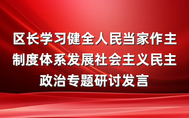 区长学习健全人民当家作主制度体系发展社会主义民主政治专题研讨发言
