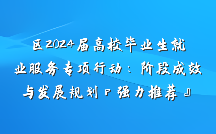 区2024届高校毕业生就业服务专项行动：阶段成效与发展规划『强力推荐』