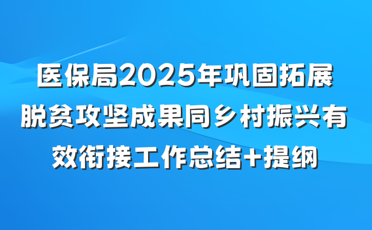 医保局2025年巩固拓展脱贫攻坚成果同乡村振兴有效衔接工作总结 提纲