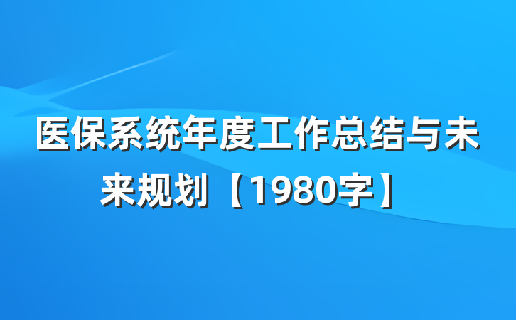 医保系统年度工作总结与未来规划【1980字】