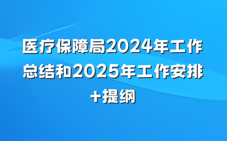 医疗保障局2024年工作总结和2025年工作安排 提纲