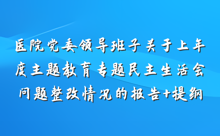 医院党委领导班子关于上年度主题教育专题民主生活会问题整改情况的报告 提纲