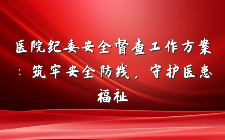 医院纪委安全督查工作方案：筑牢安全防线，守护医患福祉