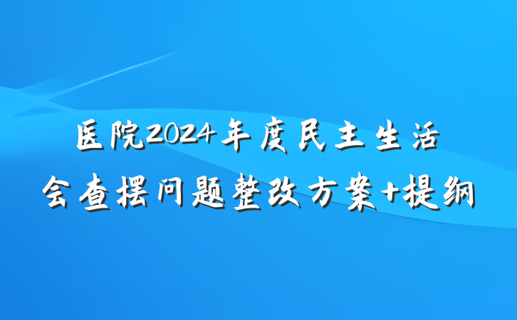 医院2024年度民主生活会查摆问题整改方案 提纲