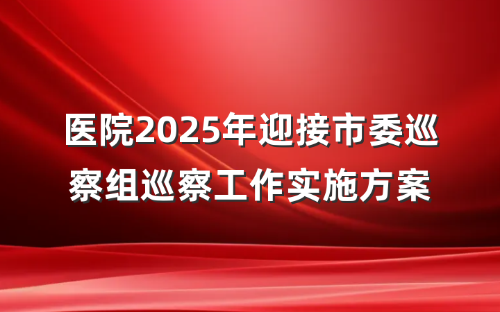 医院2025年迎接市委巡察组巡察工作实施方案