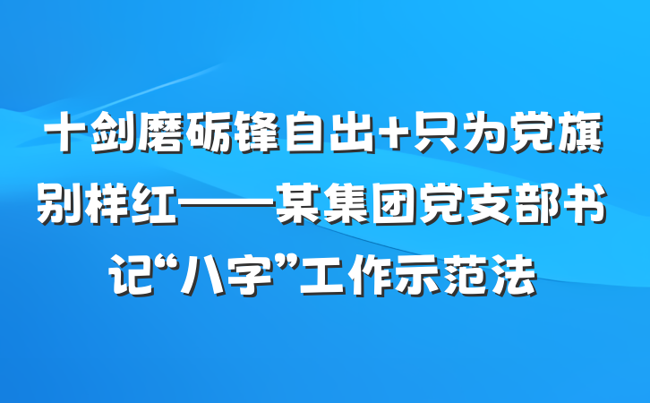 十剑磨砺锋自出 只为党旗别样红——某集团党支部书记“八字”工作示范法