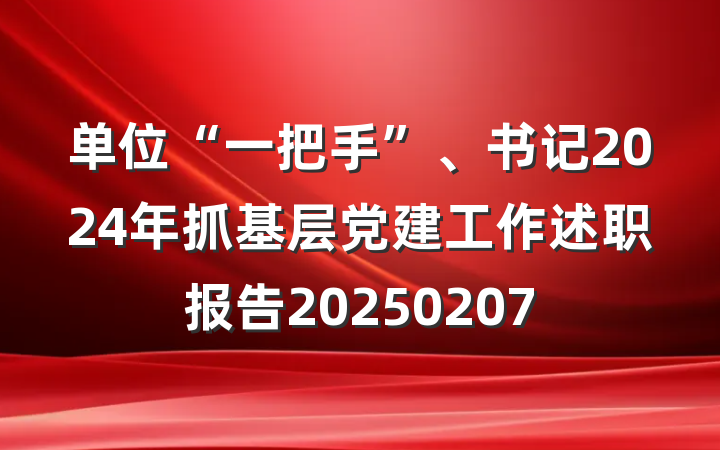 单位“一把手”、书记2024年抓基层党建工作述职报告20250207
