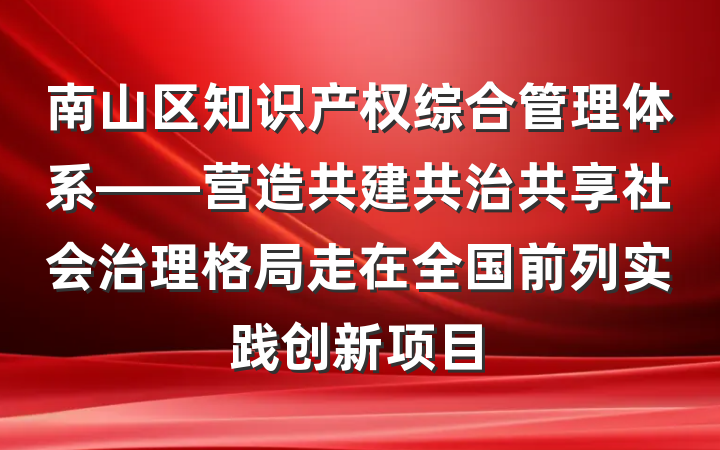 南山区知识产权综合管理体系——营造共建共治共享社会治理格局走在全国前列实践创新项目